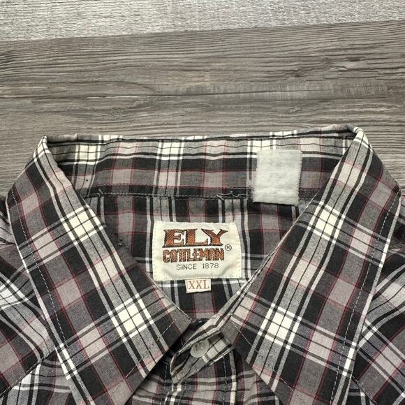 Vintage 90s Ely Cattleman Mens 2XL Plaid Pearl Snap Button Up Western Shirt EUC‎ - Picture 4 of 7